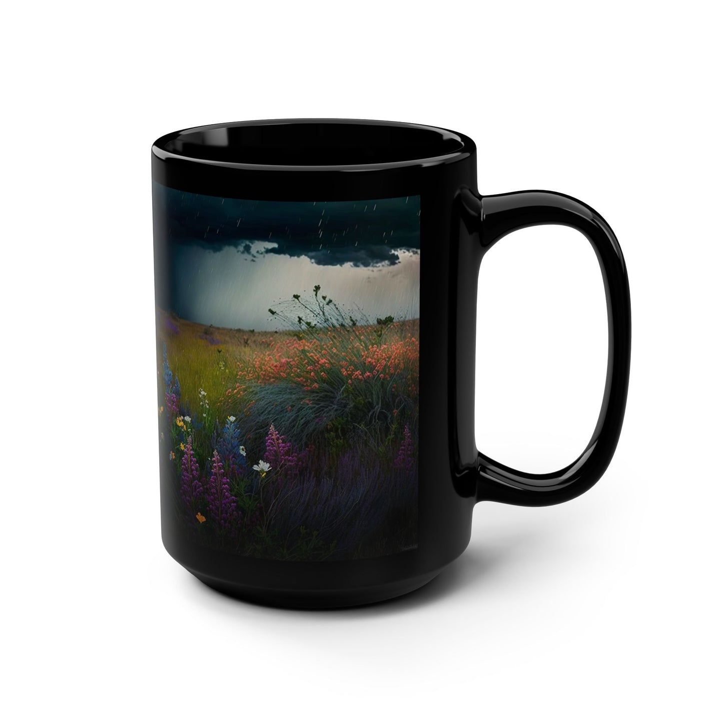 Mug - Field of Wildflowers Rainstorm Black 15oz