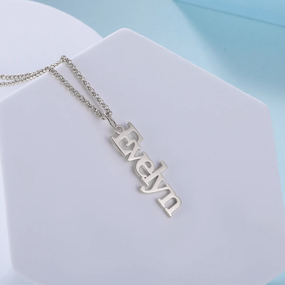 Custom Vertical Name Necklace 925 Sterling Silver, Gold or Rose Gold