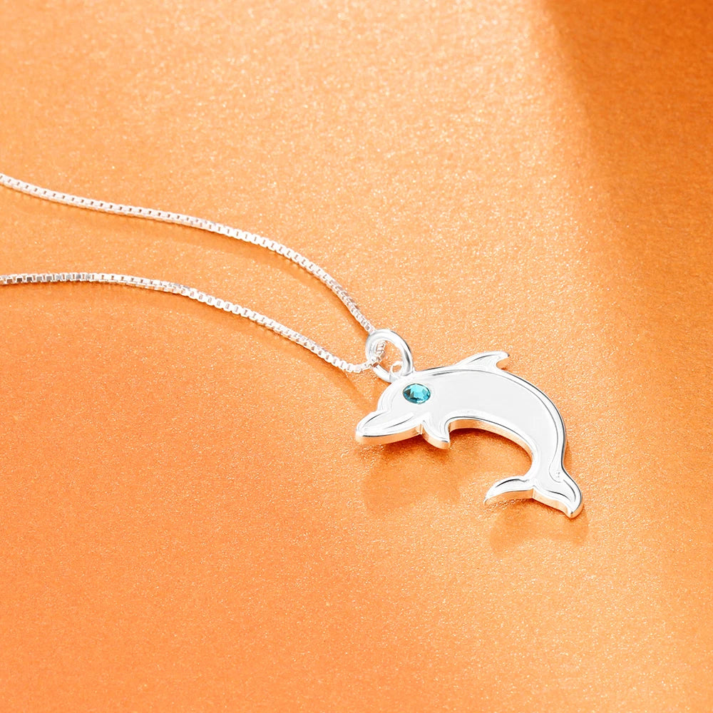 Dolphin Custom Name Necklace with Birthstone 925 Sterling Silver