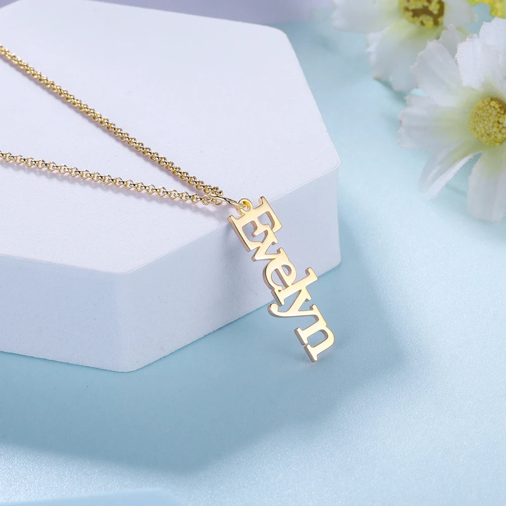 Custom Vertical Name Necklace 925 Sterling Silver, Gold or Rose Gold