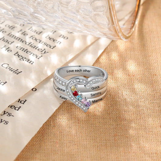 Custom Sterling Silver Personalized Ring with Birthstone